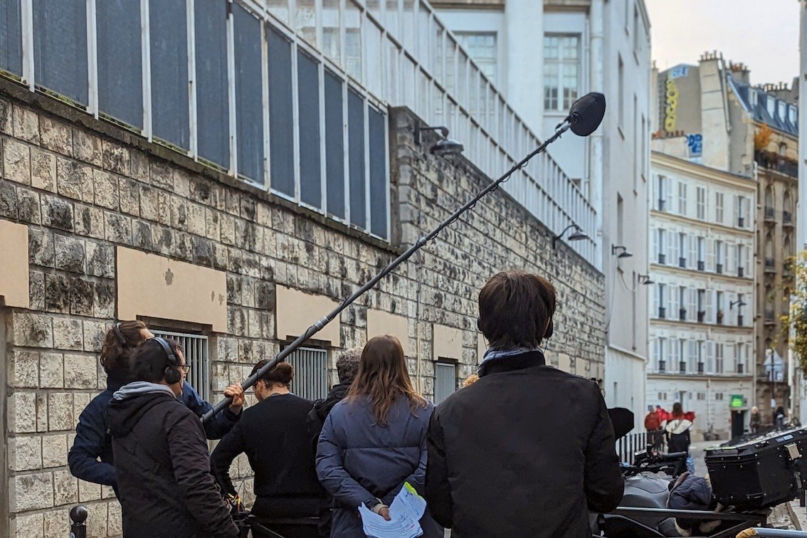 A movie set on Rue Durantin in Paris.